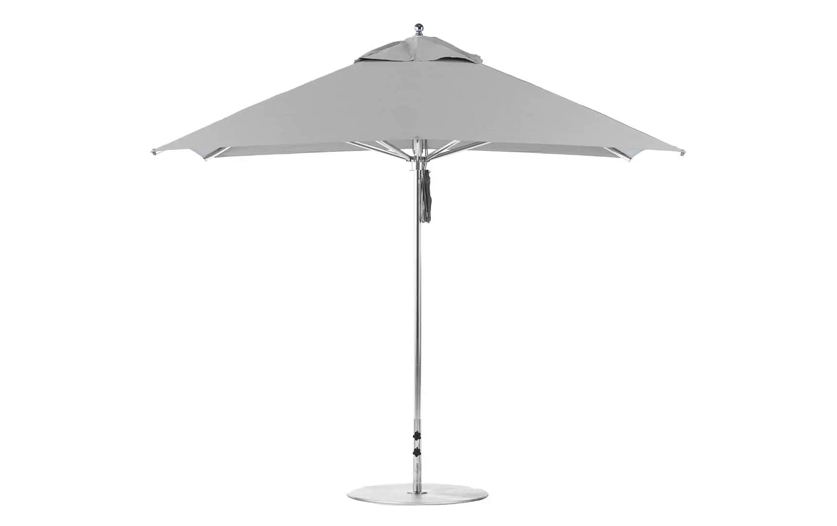 10-foot square Premier Umbrella with a pulley system for easy opening and closing.