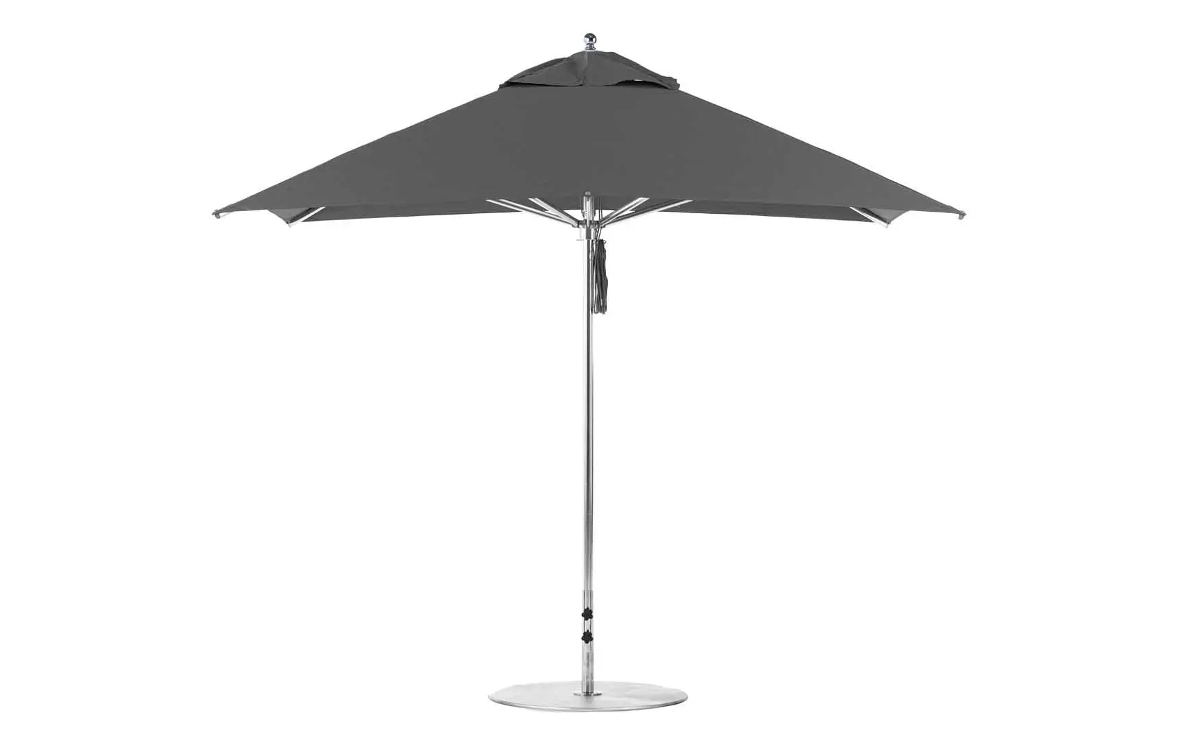 10-foot square Premier Umbrella with a pulley system for easy opening and closing.