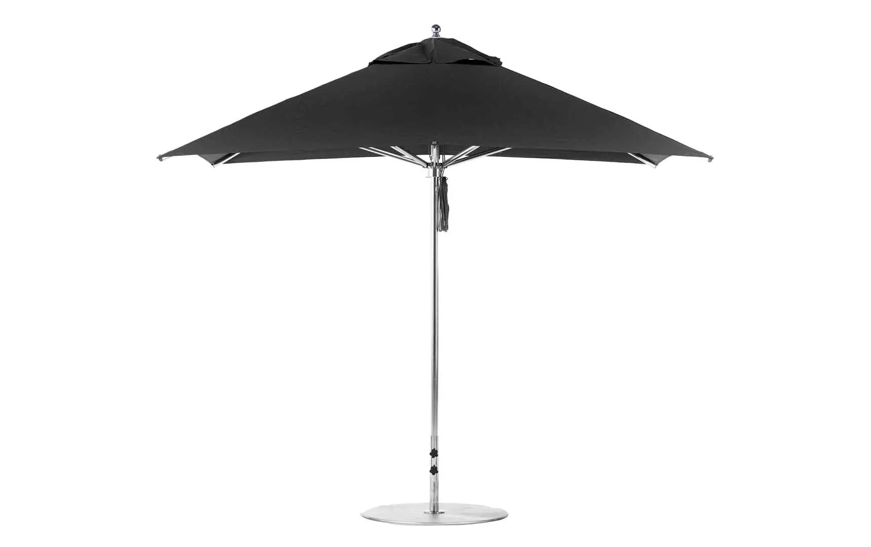 10-foot square Premier Umbrella with a pulley system for easy opening and closing.