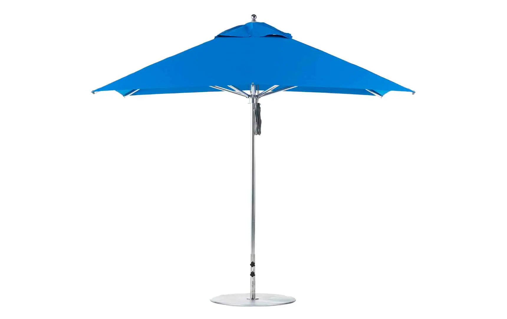10-foot square Premier Umbrella with a pulley system for easy opening and closing.