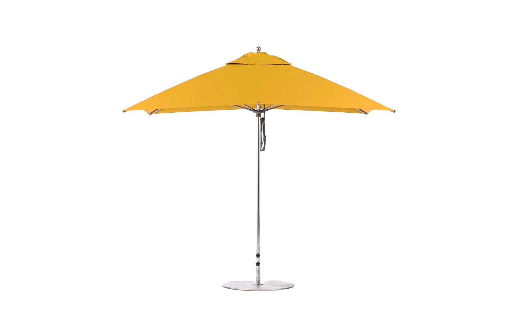 10-foot square pulley essential fiberglass umbrella with black ribs and silver canopy
