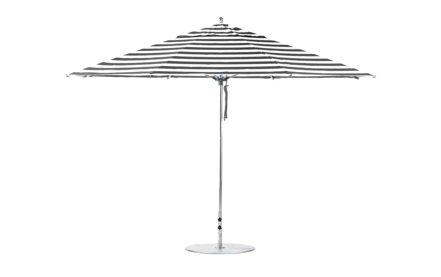 13-foot octagonal fiberglass umbrella with black canopy and silver poles