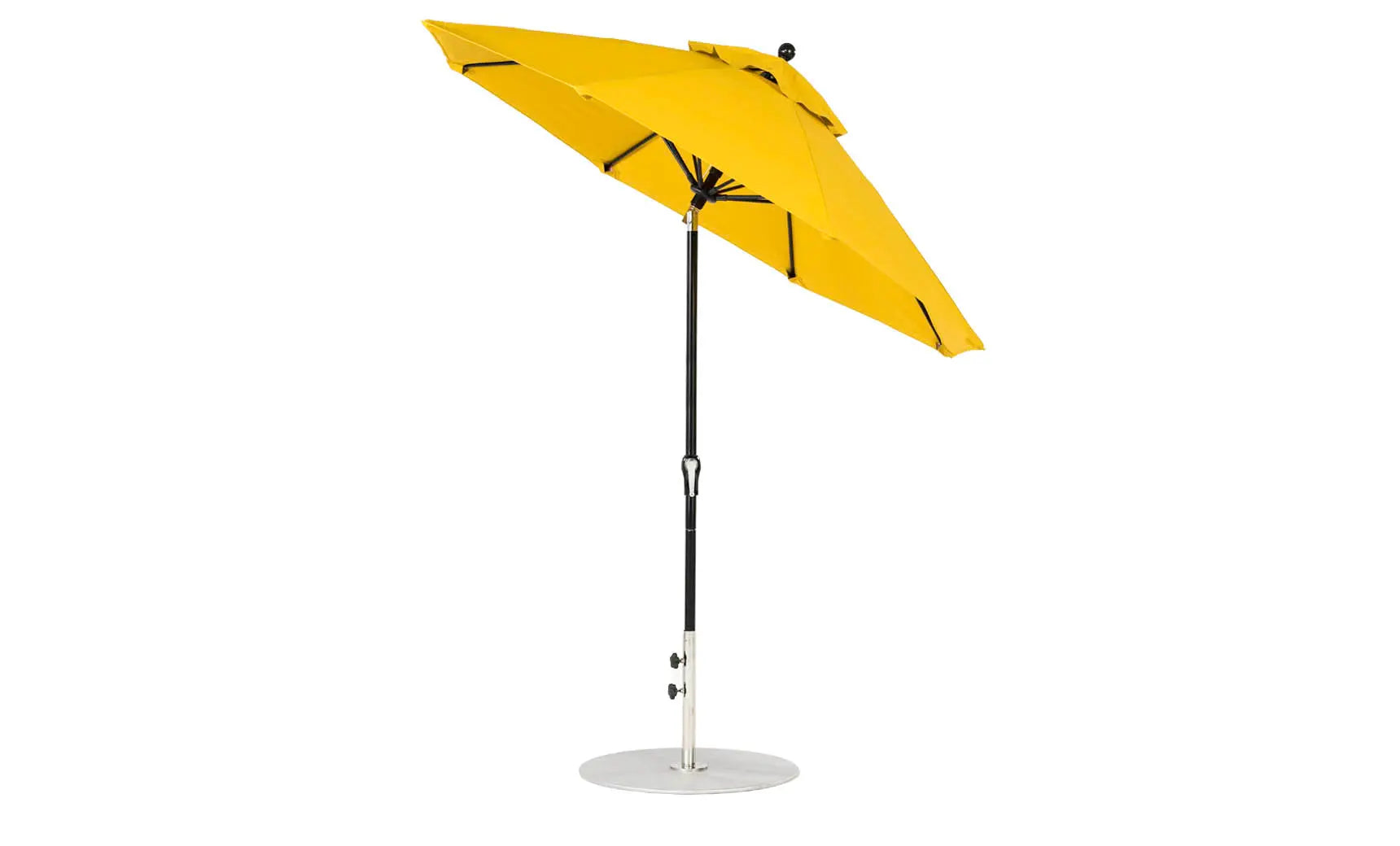 7.5-foot octagonal crank auto tilt essential fiberglass umbrella in white with black ribs and base