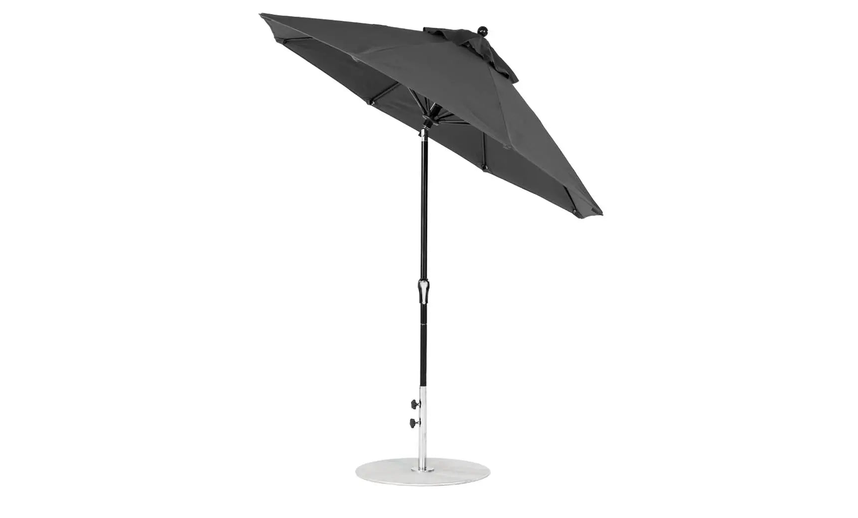 7.5-foot octagonal crank auto tilt essential fiberglass umbrella in white with black ribs and base
