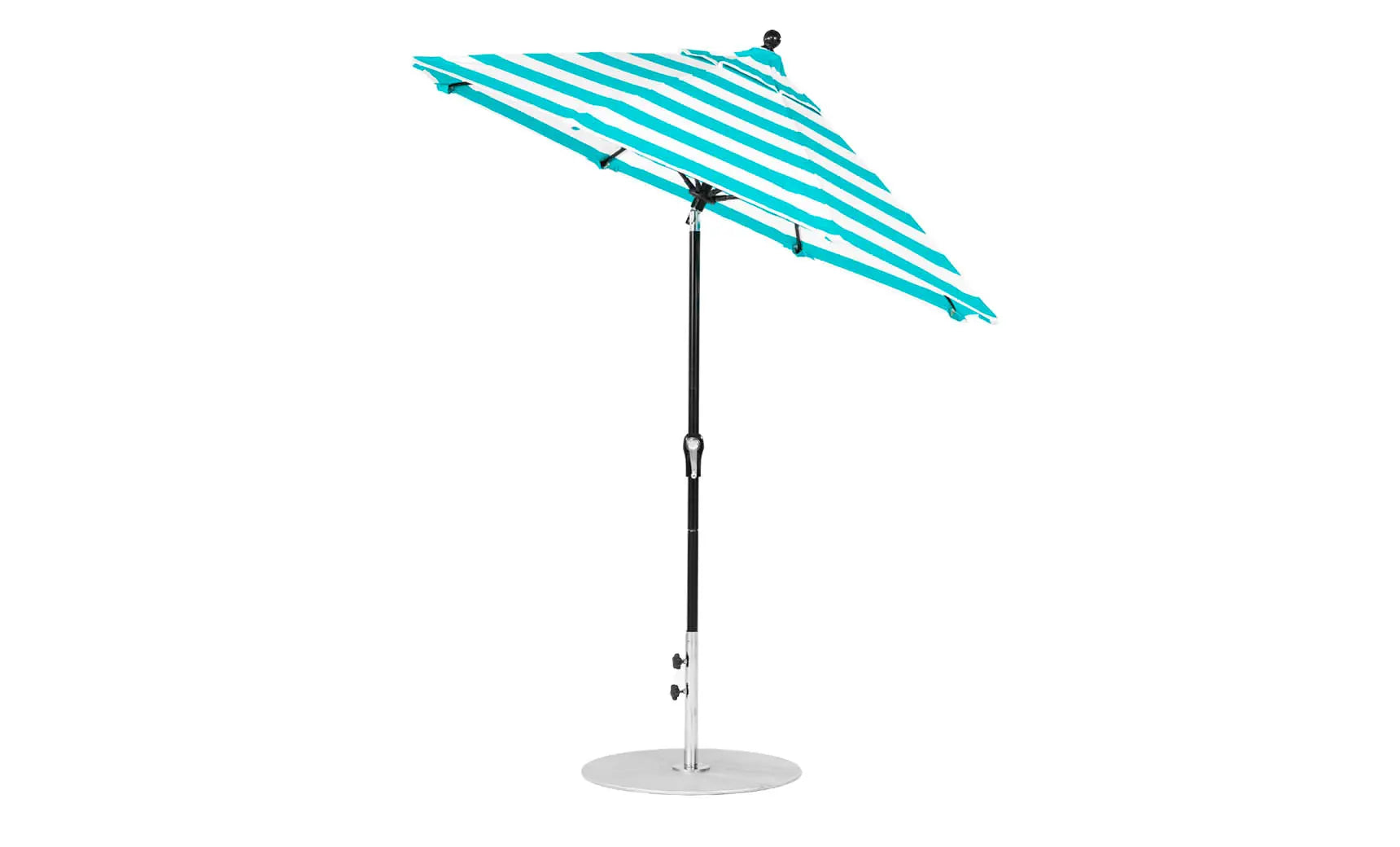 7.5-foot octagonal crank auto tilt essential fiberglass umbrella in white with wooden ribs and black base