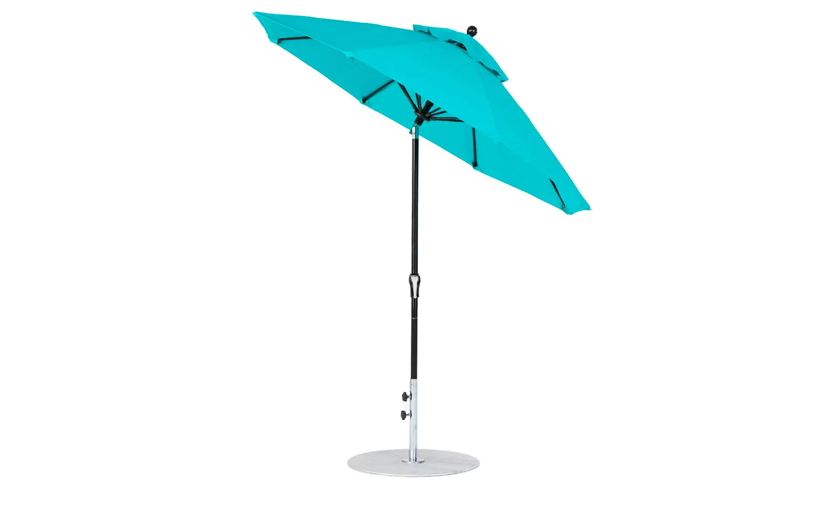7.5-foot octagonal crank auto tilt essential fiberglass umbrella in white with black ribs and base