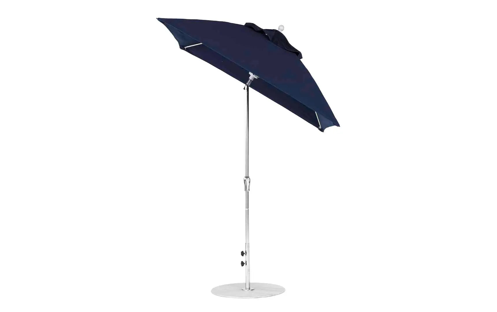6.5 foot square crank auto tilt essential fiberglass umbrella in white with black ribs and base