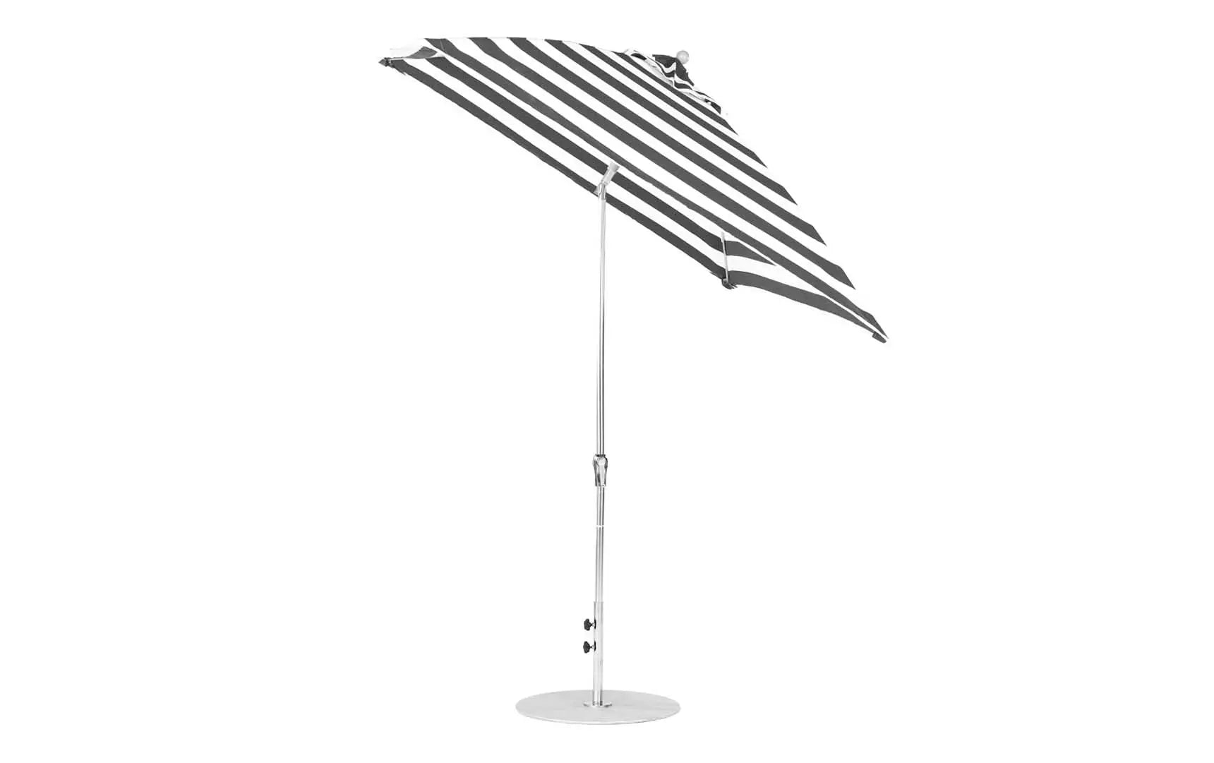 7.5-foot square crank auto tilt essential fiberglass umbrella in white with black ribs and base