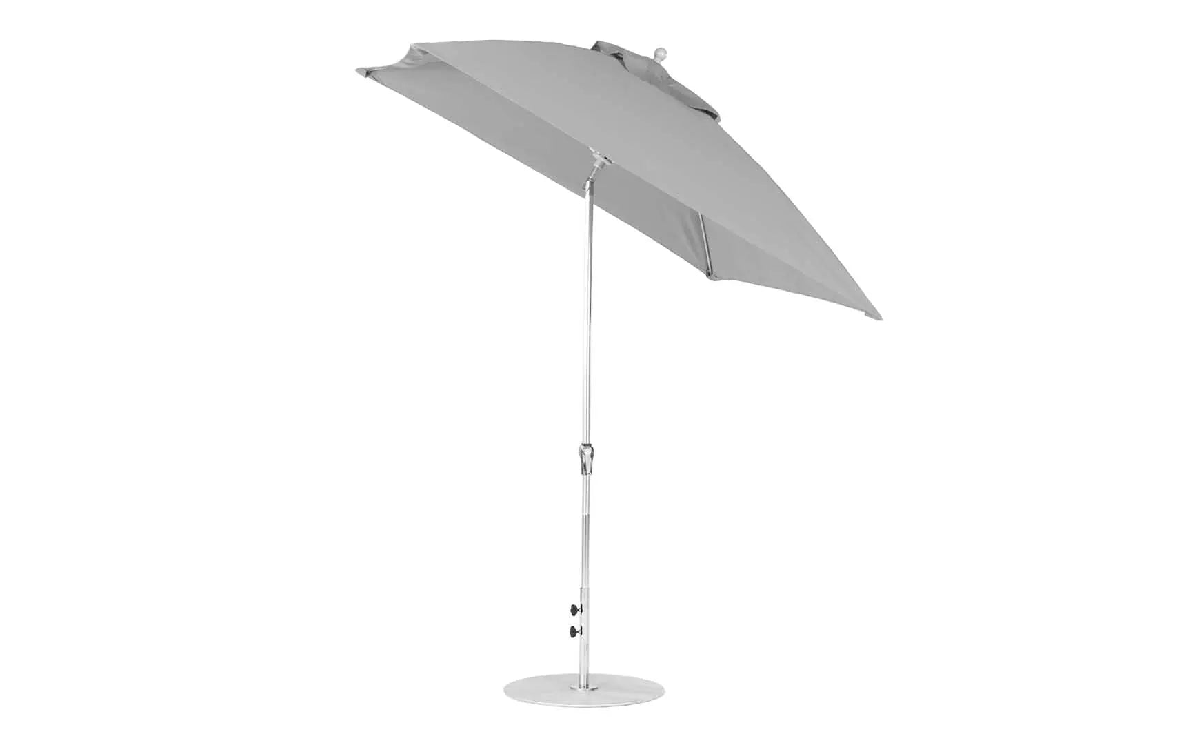 7.5-foot square crank auto tilt essential fiberglass umbrella in white with black ribs and base