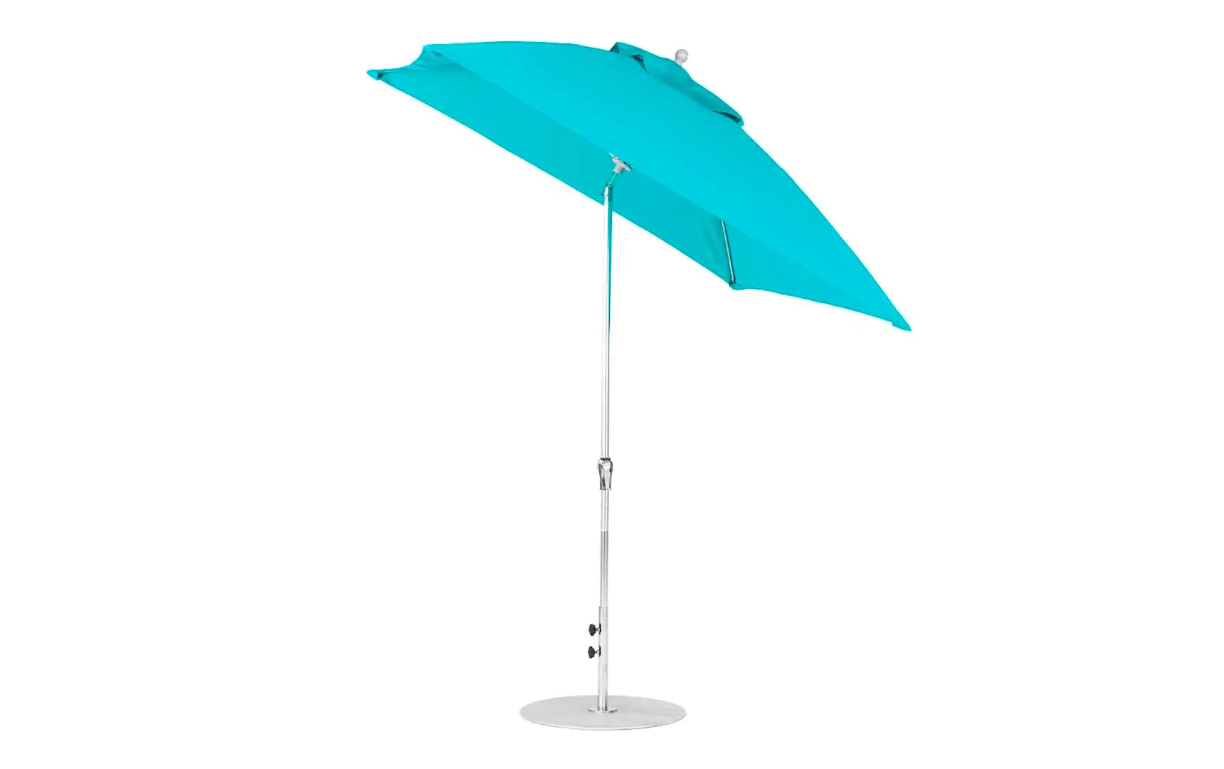 7.5-foot square crank auto tilt essential fiberglass umbrella in white with wooden ribs and silver accents