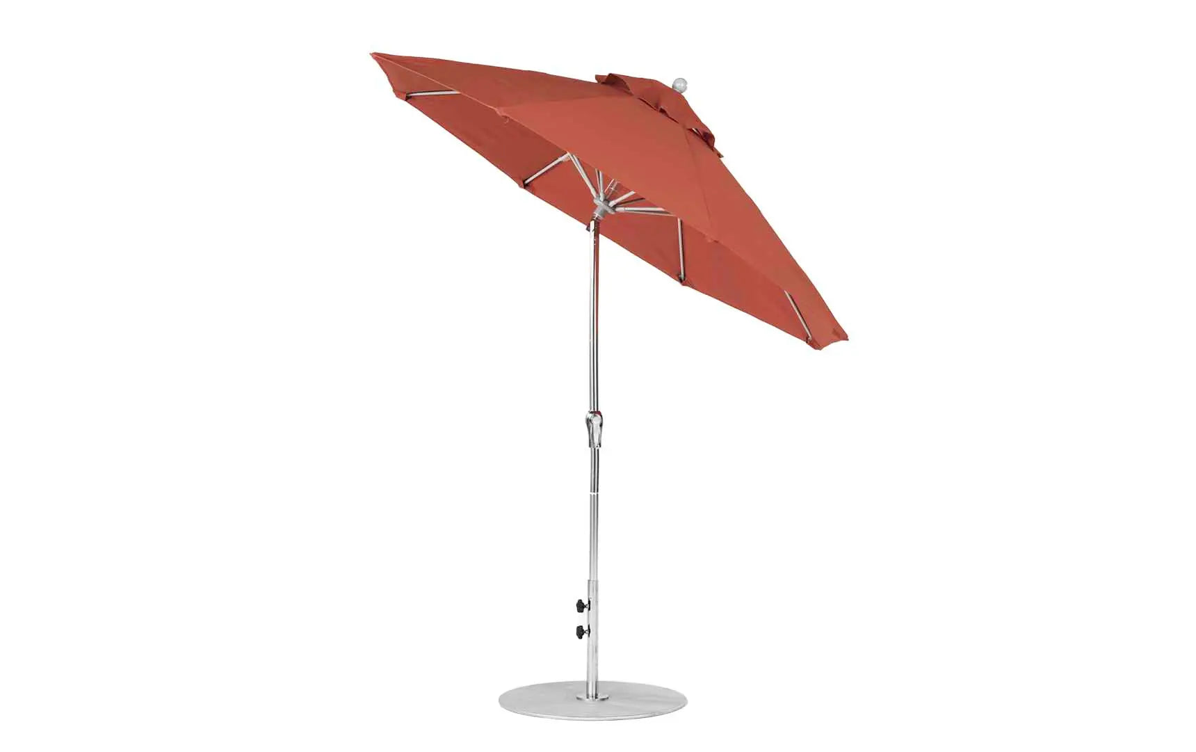 7.5-foot octagonal crank auto tilt essential fiberglass umbrella in white with black ribs and silver canopy