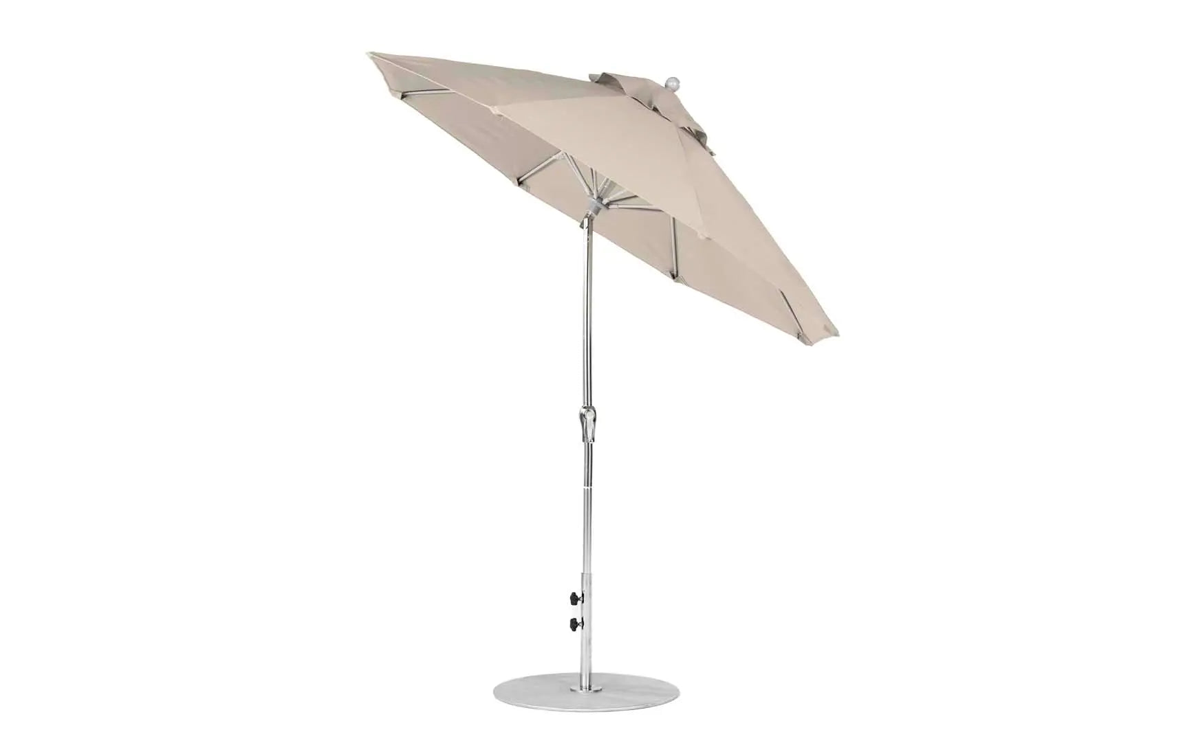 7.5-foot octagonal crank auto tilt essential fiberglass umbrella in white with black ribs and base