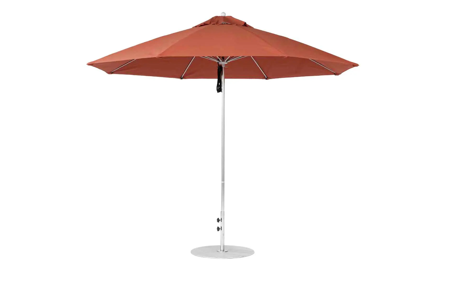 11-foot octagonal fiberglass umbrella with black canopy and silver poles