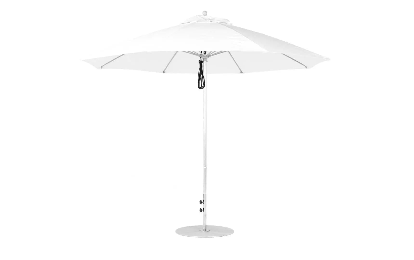 11-foot octagonal fiberglass umbrella with black canopy and silver ribs