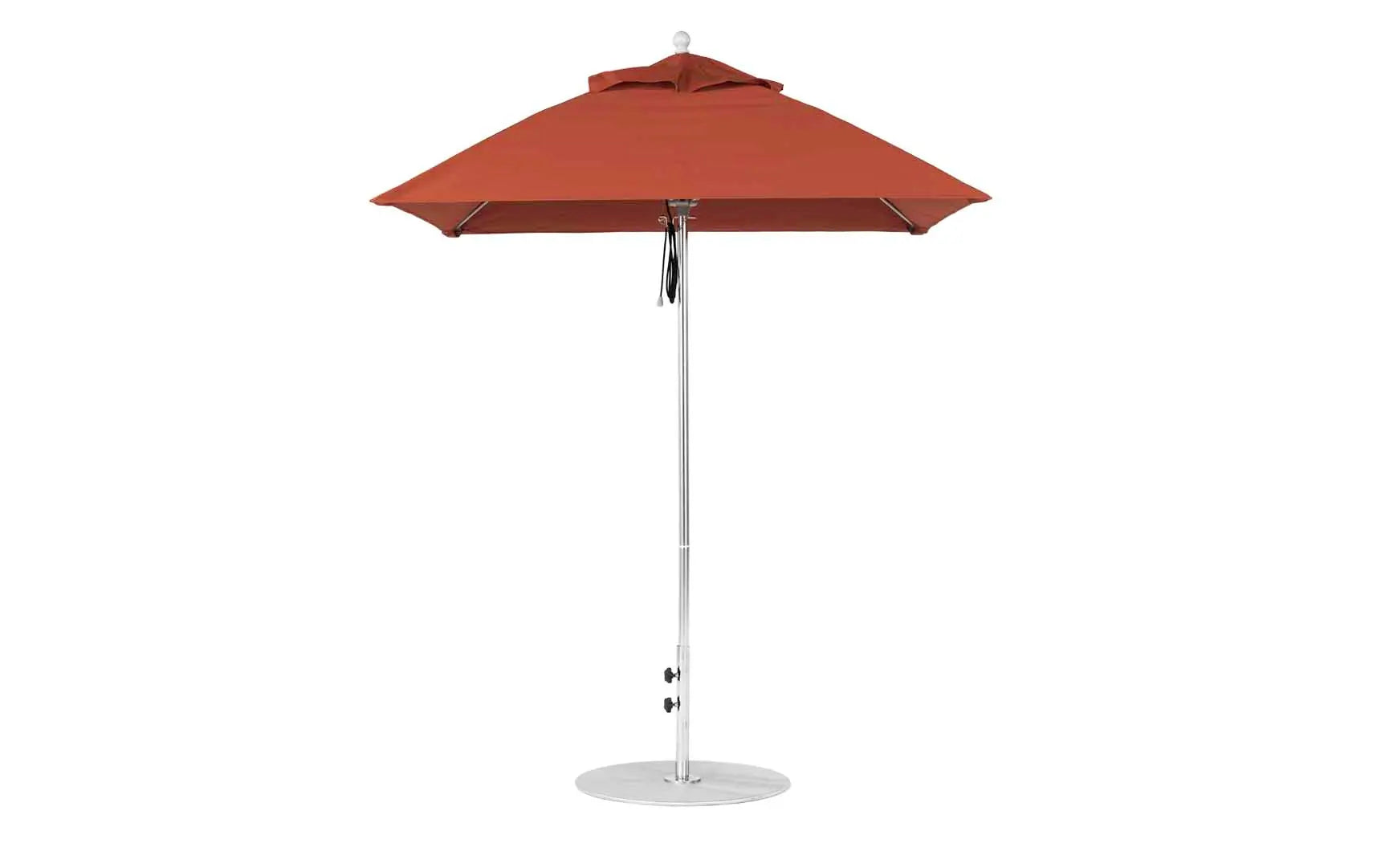 6.5-foot square fiberglass umbrella in essential pulley design with black ribs and canopy