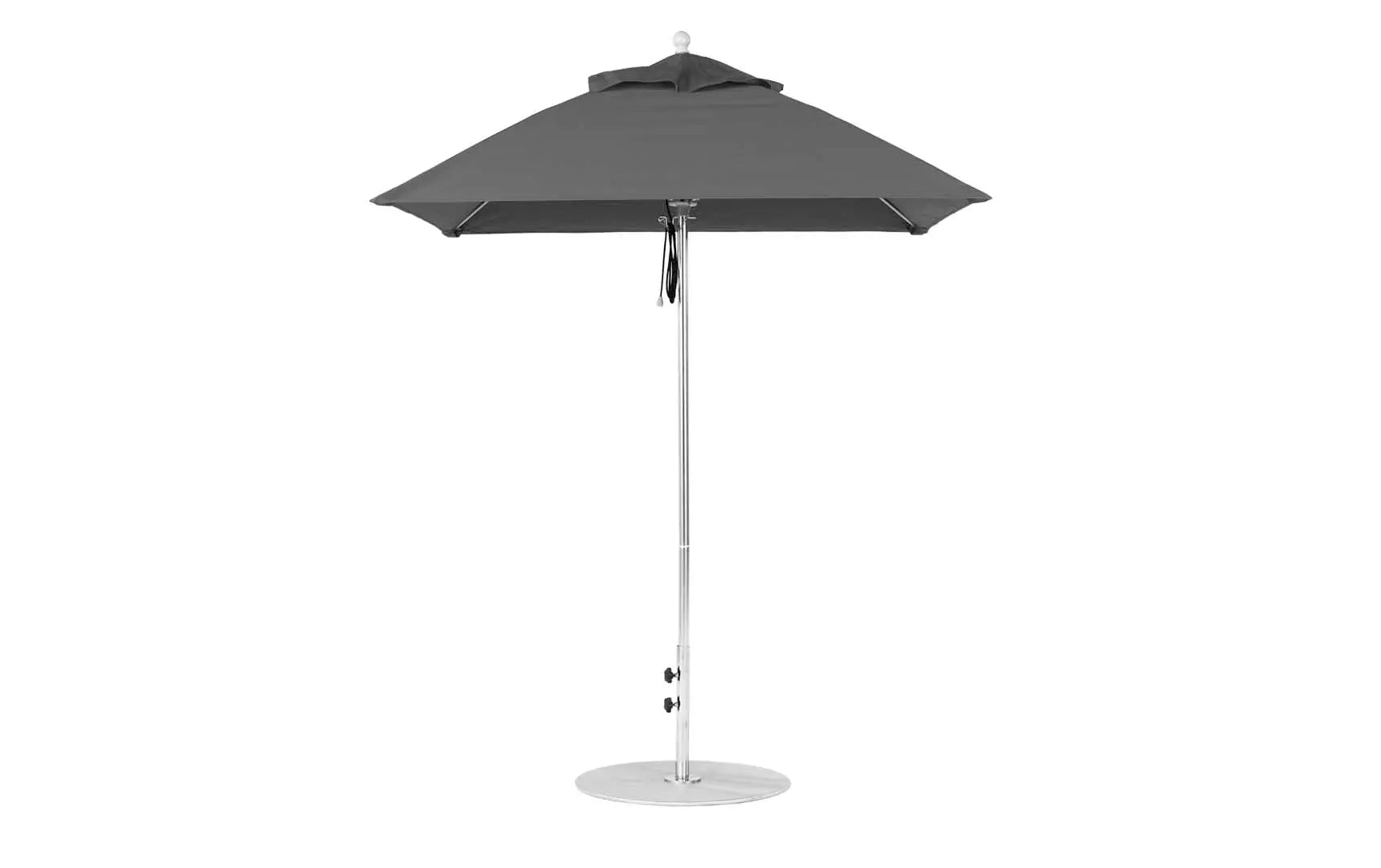 6.5-foot square fiberglass umbrella in essential pulley design with black ribs and canopy
