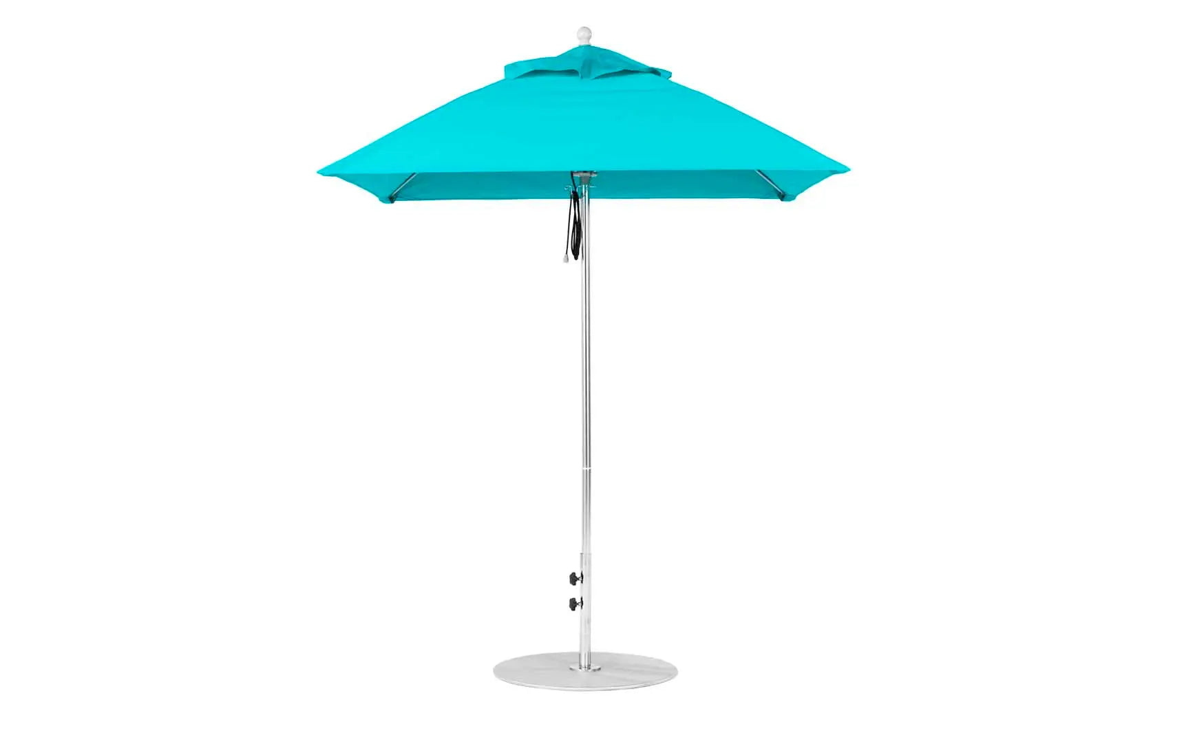 6.5-foot square fiberglass umbrella in essential pulley design with black ribs and canopy