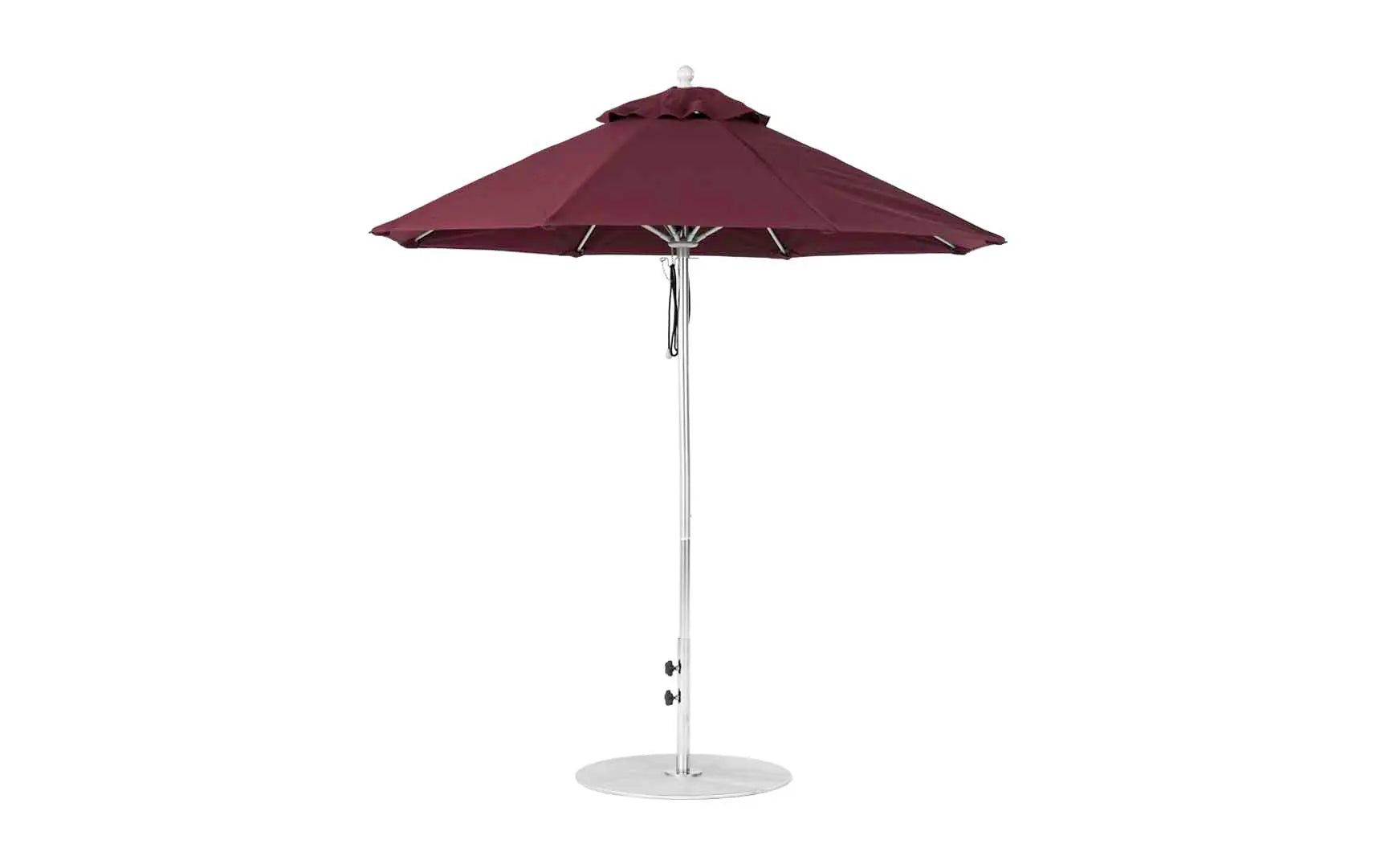 7.5-foot octagonal fiberglass umbrella with black ribs and silver canopy