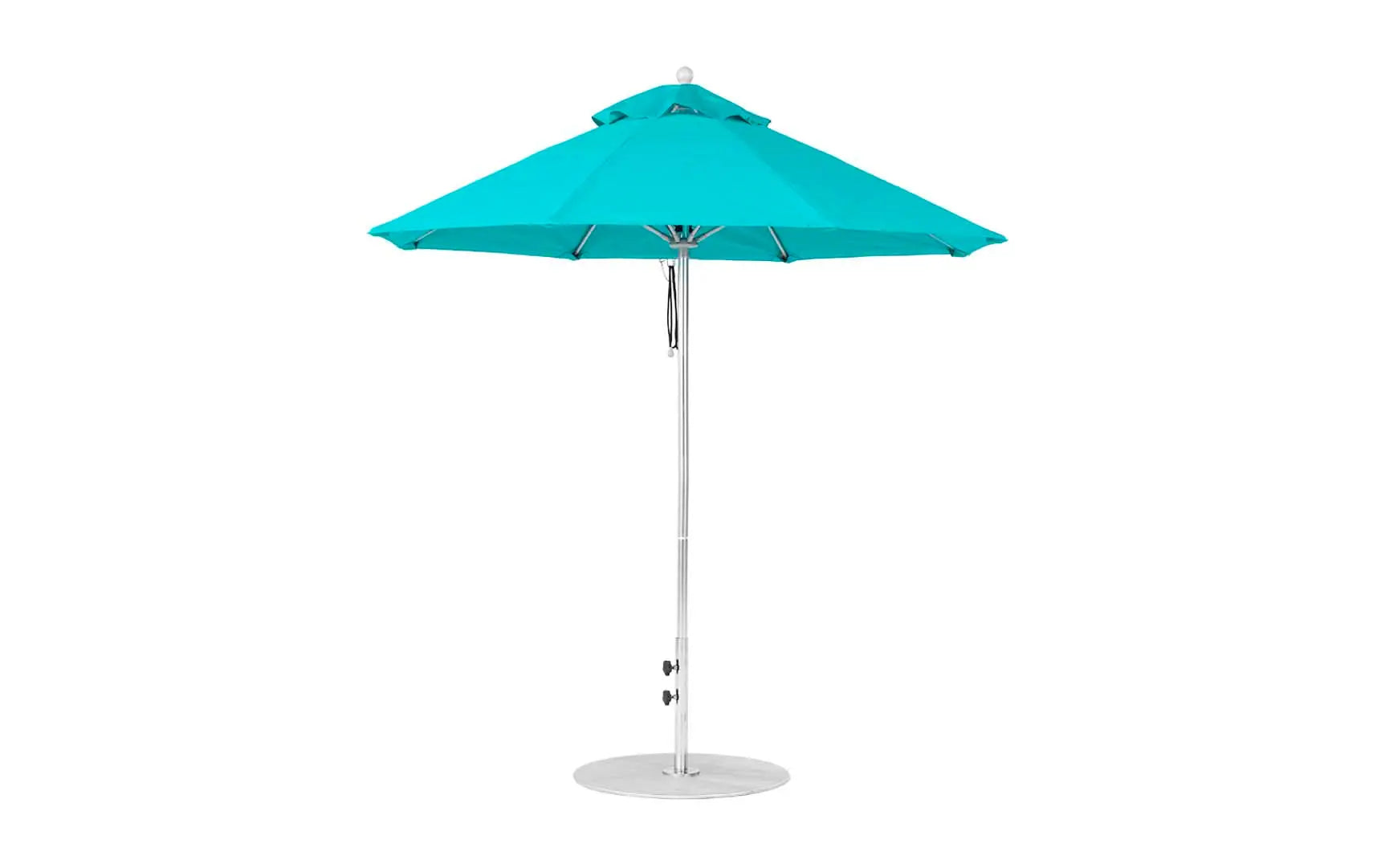 7.5-foot octagonal fiberglass umbrella with black ribs and silver canopy