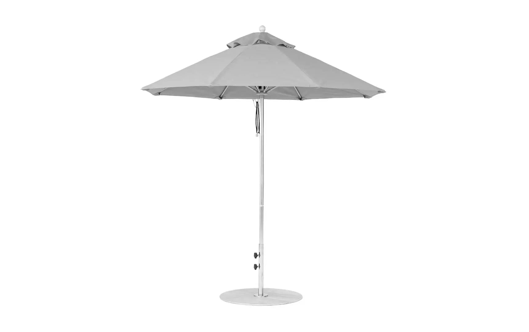 7.5-foot octagonal fiberglass umbrella with black ribs and silver canopy
