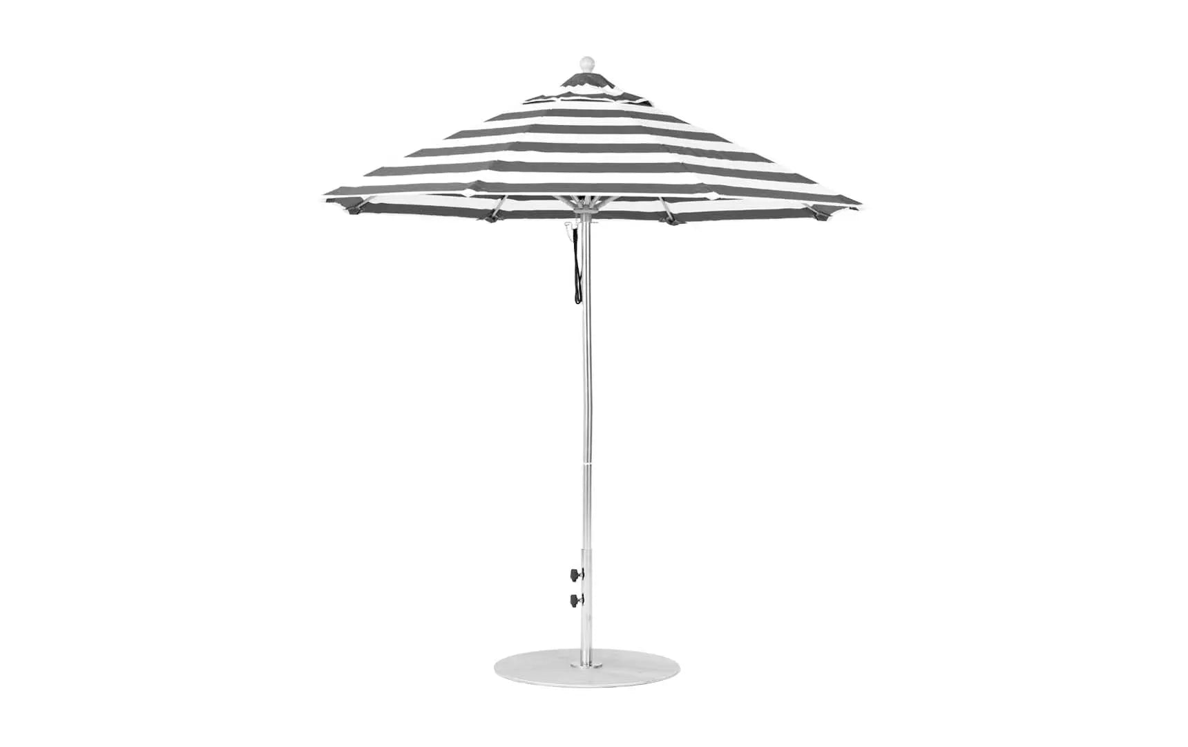 7.5-foot octagonal fiberglass umbrella with black canopy and silver ribs