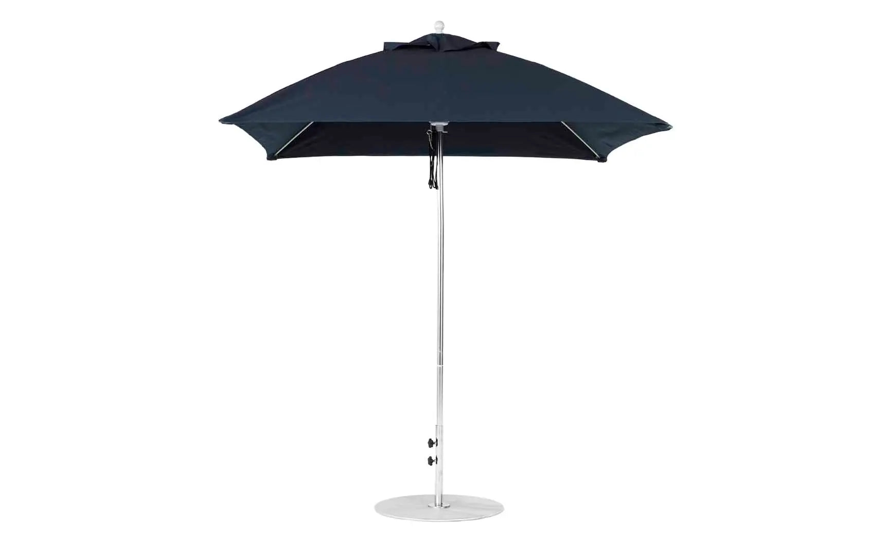 7.5-foot square pulley essential fiberglass umbrella with black ribs and silver canopy