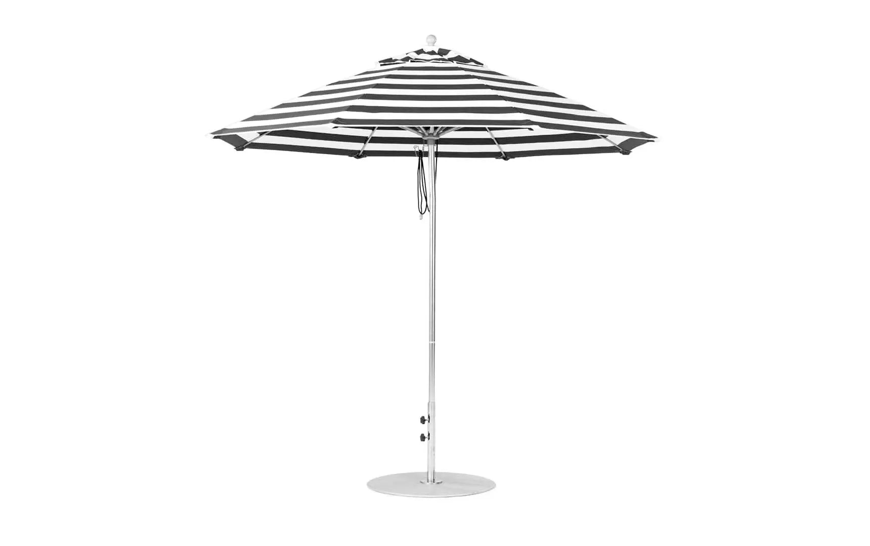9-foot octagonal fiberglass umbrella with black canopy and silver ribs