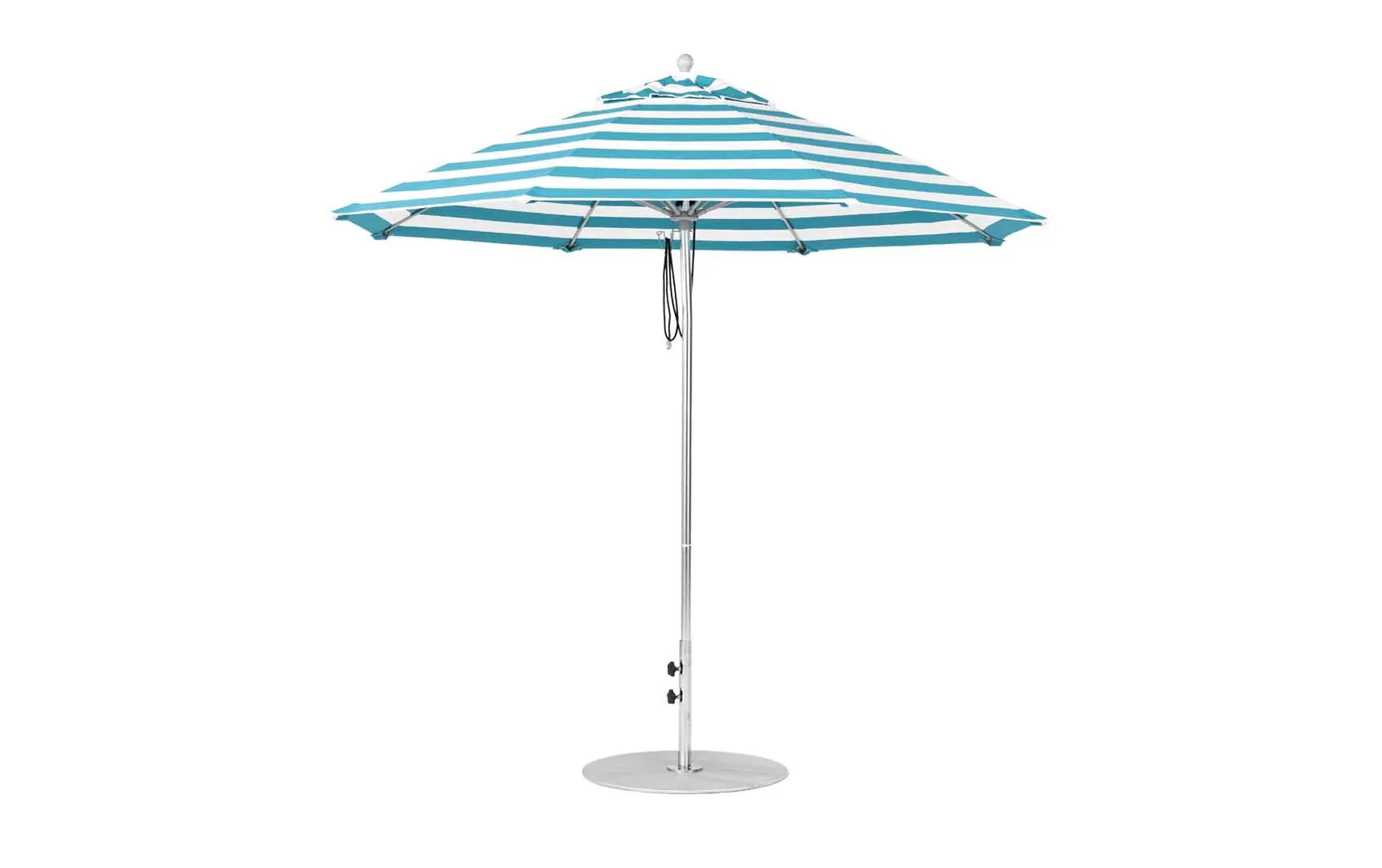 9-foot octagonal fiberglass umbrella with black canopy and silver ribs
