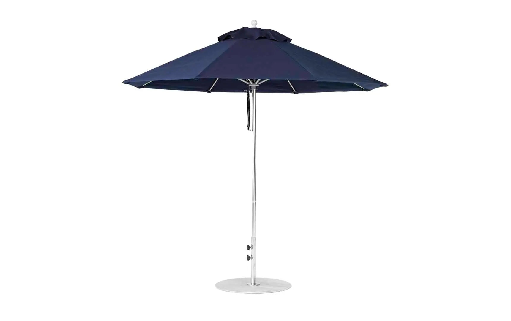 9-foot octagonal fiberglass umbrella with black canopy and silver ribs