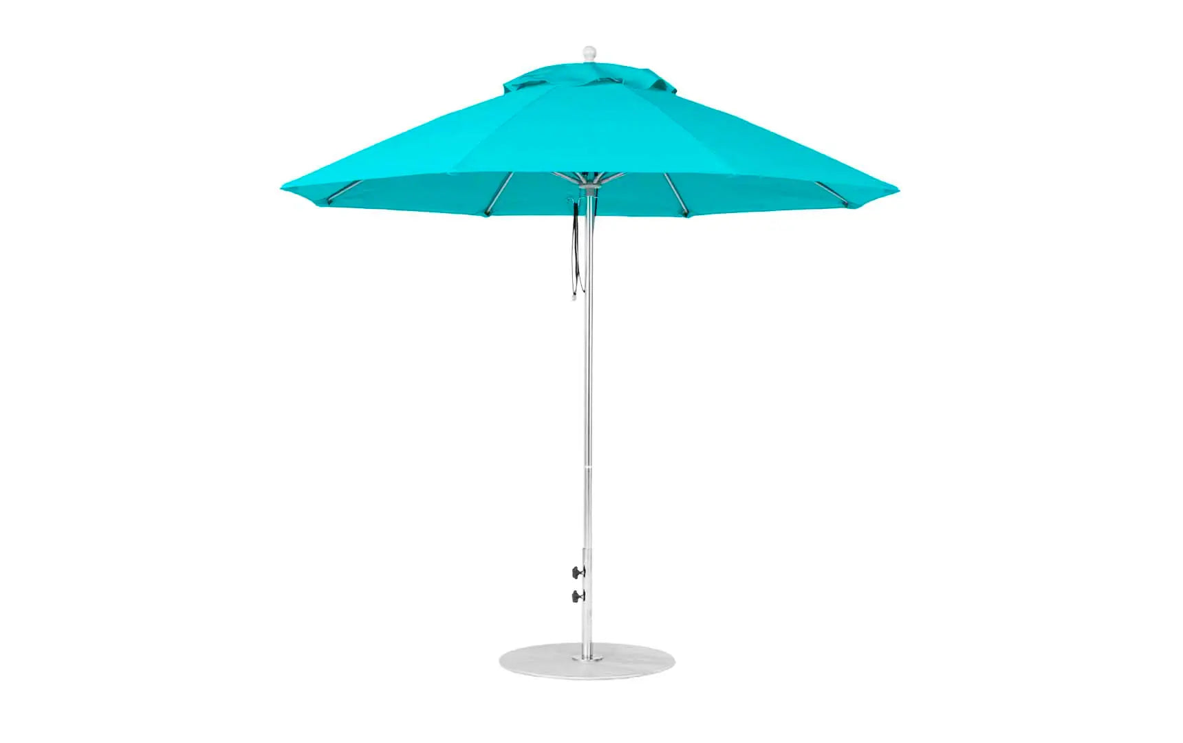 9-foot octagonal fiberglass umbrella with black canopy and silver ribs