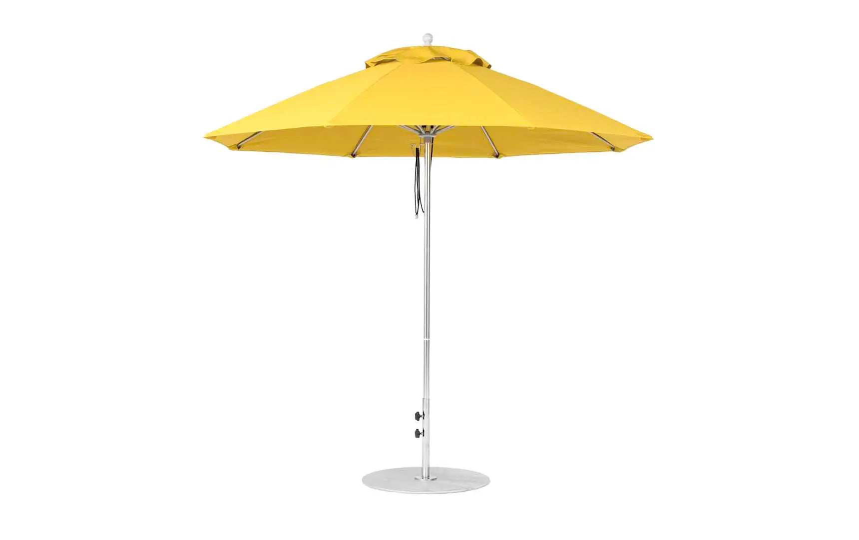 9-foot octagonal fiberglass umbrella with black canopy and silver ribs