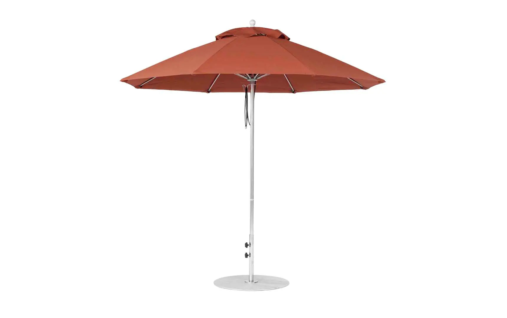 9-foot octagonal fiberglass umbrella with black canopy and silver ribs