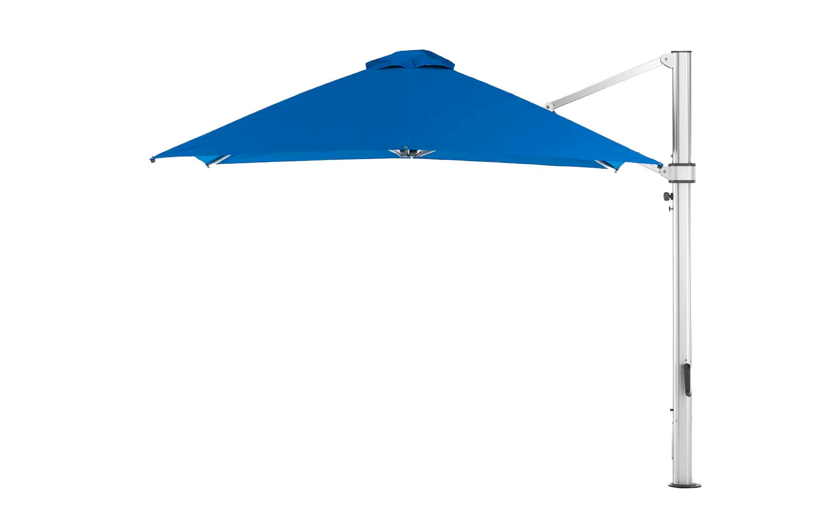 10-foot square ultra cantilever umbrella in black with silver poles and base