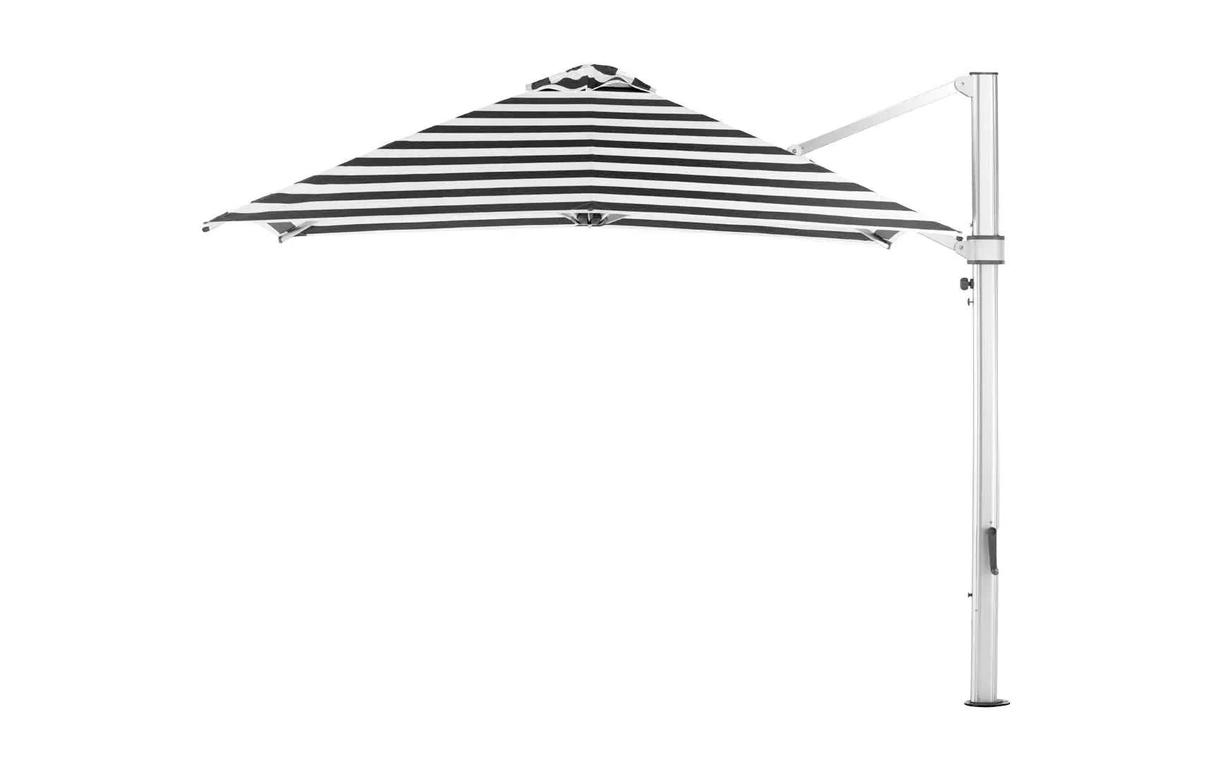 10-foot square ultra cantilever umbrella in black with silver poles and base