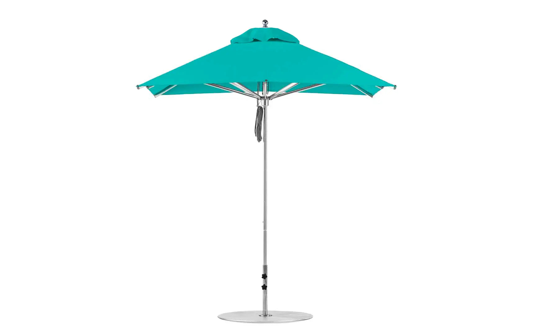 7.5-foot Square Pulley Premier umbrella in a vibrant red color with a black frame and pulley system.