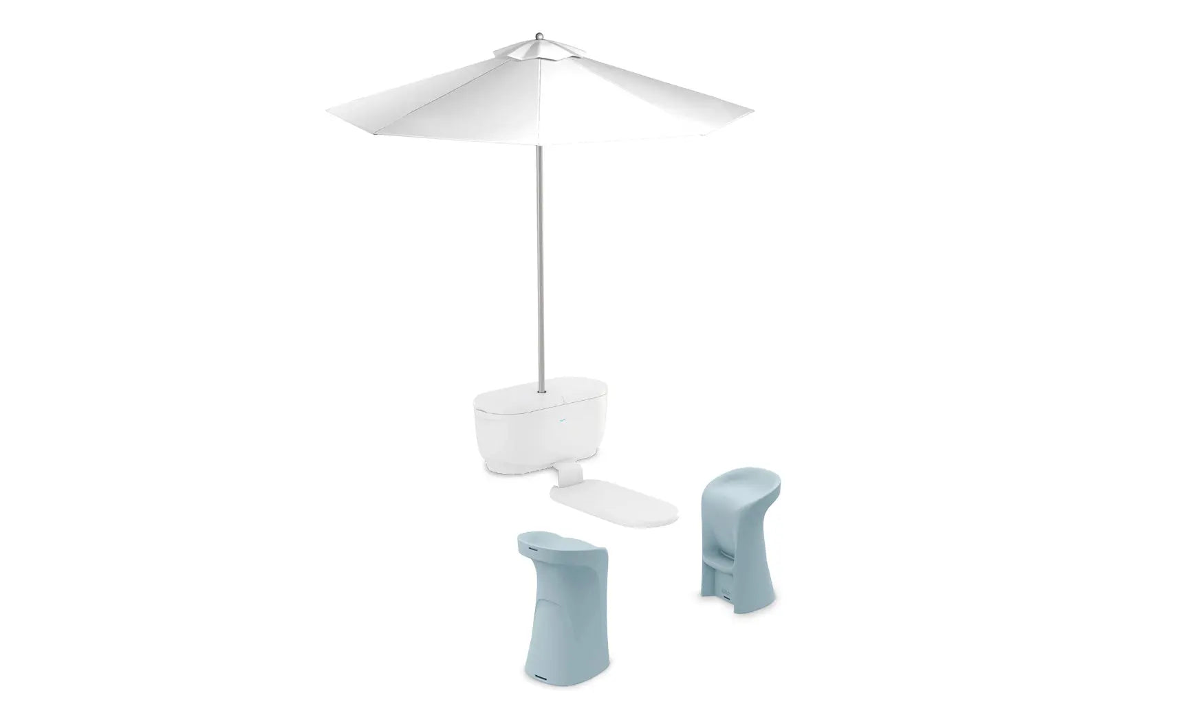 PartyPad swim-up bar with blue frame and seating for drinks and snacks