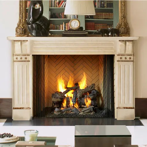 Majestic Ashland 50" wood burning fireplace with stone surround and glass doors