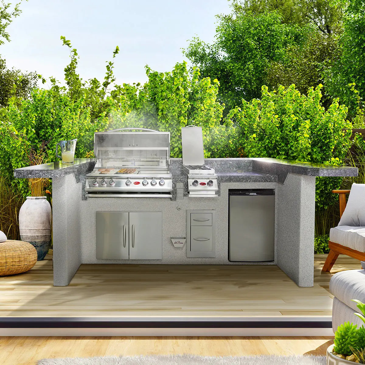 Cal Flame La Jolla Q Platinum Series BBQ Island with P4 Grill Bundle | Model: PV-7000 | AQVINA World - Aqvina LLC