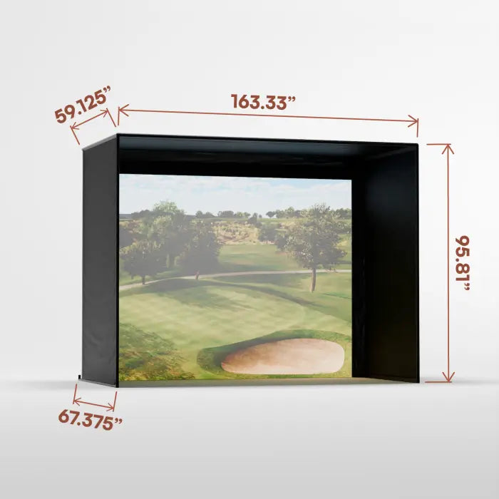 Golf simulator screen with dimensions displayed