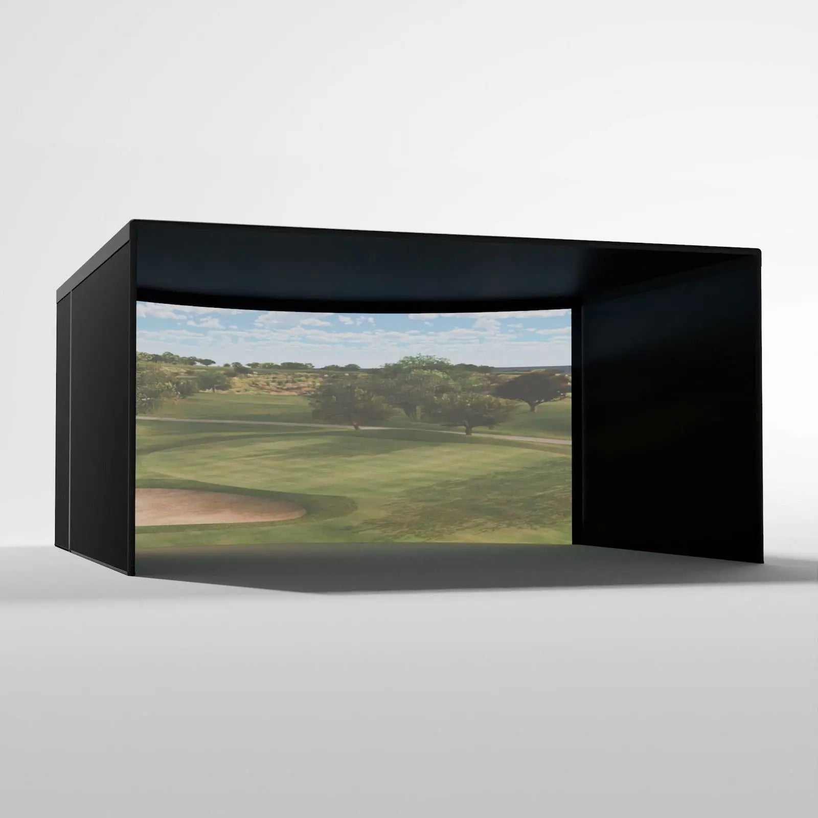 Carl's Place CURVED Golf Simulator Enclosure Kit with High-Contrast Gray Impact Screen 9'H × 14'W × 8'D | Model: cge-gp-9x14x8 Carl's Place
