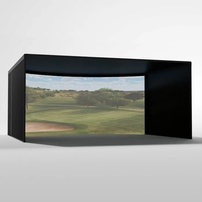 Carl's Place Curved Golf Simulator Enclosure Kit with High-Contrast Gray Golf Impact 9'H × 15'W × 15'D | Model: cge-gp-9x15x15