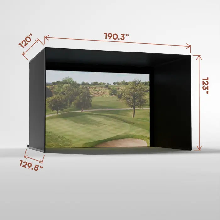 Golf simulator screen with dimensions on a white background