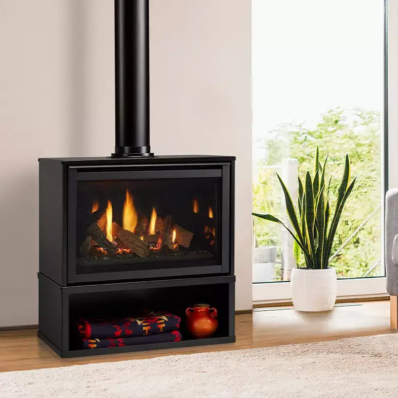 Majestic Ruby freestanding 30" direct vent gas fireplace with touchscreen remote control panel