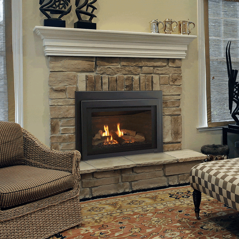 Majestic Jasper 30" direct vent gas fireplace insert with marble surround and glass front