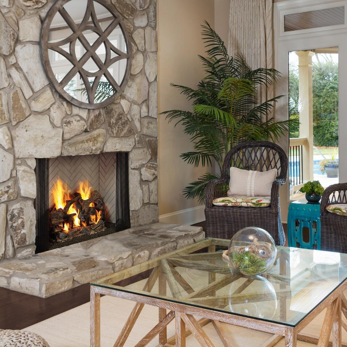 Majestic Ashland 42-inch wood burning fireplace with intricate detailing and glass front