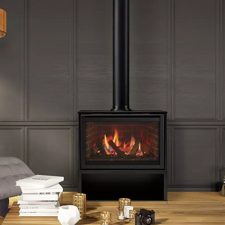 Majestic Ruby freestanding 30" direct vent gas fireplace with touchscreen remote control panel