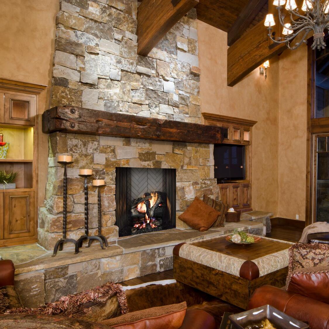 Majestic Ashland 50" wood burning fireplace with stone surround and glass doors