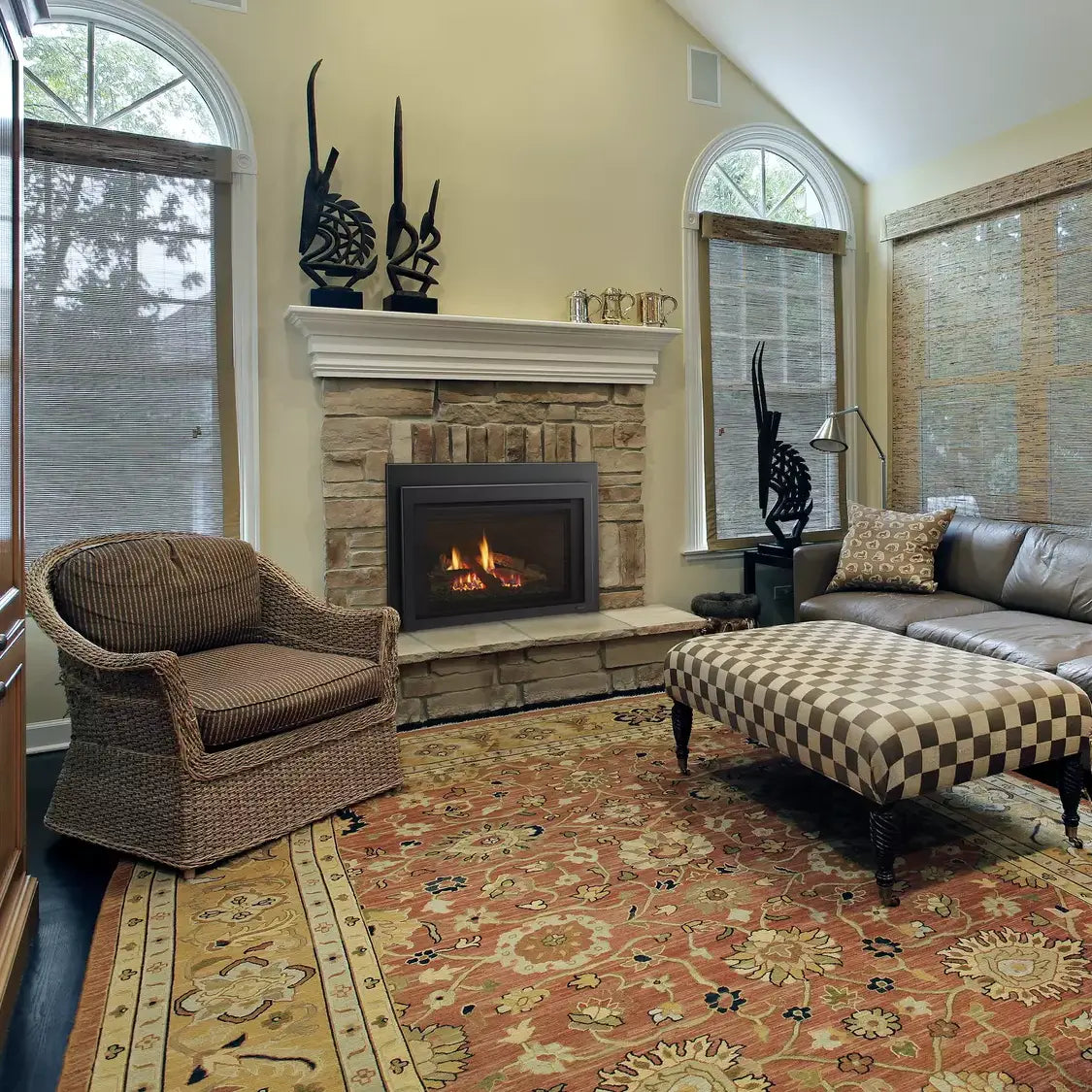 Majestic Jasper 30" direct vent gas fireplace insert with marble surround and glass front