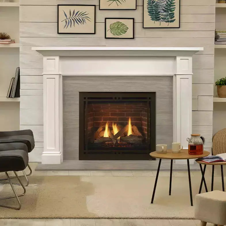 Majestic Quartz 42-inch direct vent gas fireplace with sleek quartz face and modern design elements.