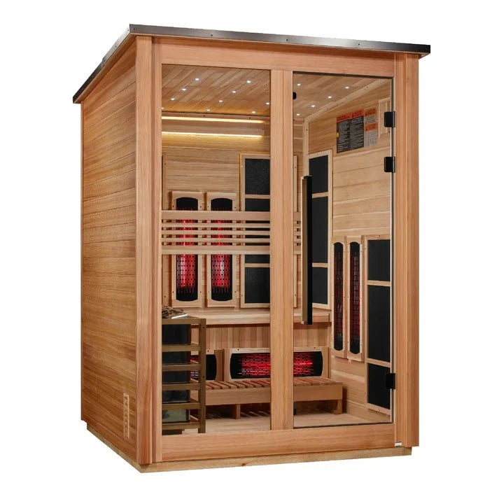 Golden Designs "Loviisa" 3-Person Outdoor PureTech™ Full Spectrum Hybrid Sauna — Pacific Cedar, Flat Roof (2026 Model) | GDI-8523-02